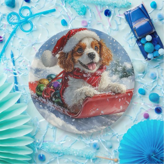 Cavalier King Charles Spaniel Dog Sledge Weihnacht Pappteller (Party)