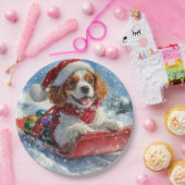 Cavalier King Charles Spaniel Dog Sledge Weihnacht Pappteller (Party)