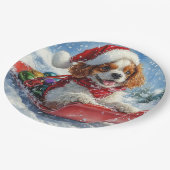 Cavalier King Charles Spaniel Dog Sledge Weihnacht Pappteller (Schrägansicht)