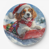 Cavalier King Charles Spaniel Dog Sledge Weihnacht Pappteller (Vorderseite)