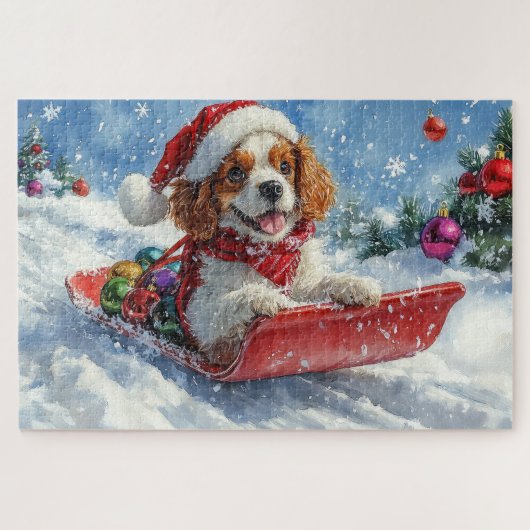 Cavalier King Charles Spaniel Dog Sledge Weihnacht Puzzle (Horizontal)
