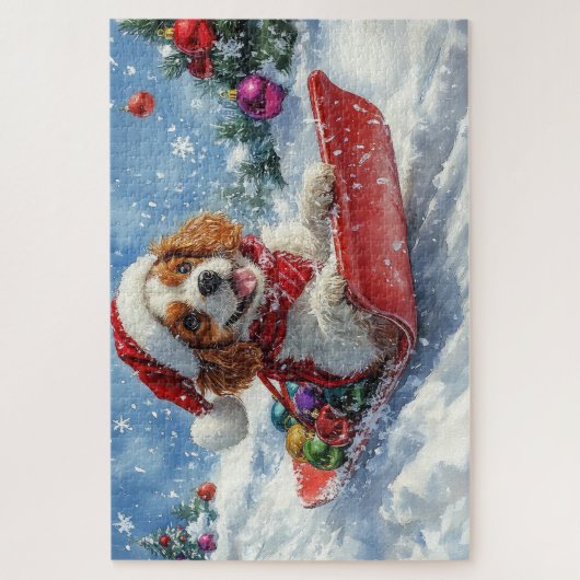Cavalier King Charles Spaniel Dog Sledge Weihnacht Puzzle (Vertikal)