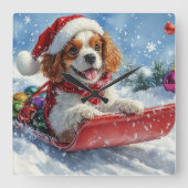 Cavalier King Charles Spaniel Dog Sledge Weihnacht Quadratische Wanduhr (Vorderseite)