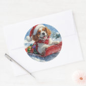 Cavalier King Charles Spaniel Dog Sledge Weihnacht Runder Aufkleber (Umschlag)