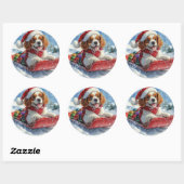 Cavalier King Charles Spaniel Dog Sledge Weihnacht Runder Aufkleber (Blatt)