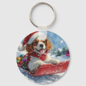 Cavalier King Charles Spaniel Dog Sledge Weihnacht Schlüsselanhänger (Vorderseite)