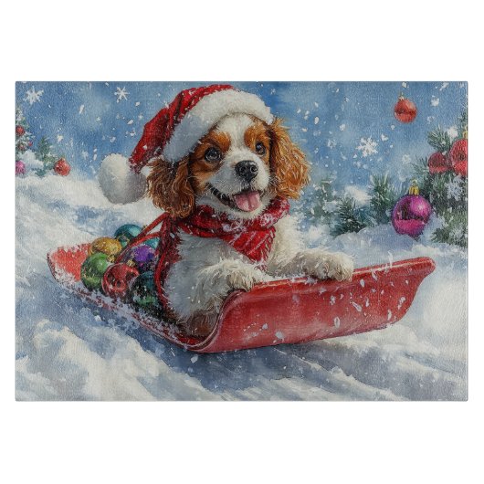 Cavalier King Charles Spaniel Dog Sledge Weihnacht Schneidebrett (Vorderseite)