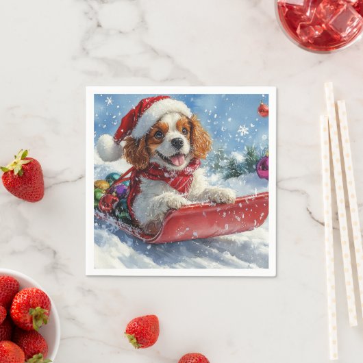 Cavalier King Charles Spaniel Dog Sledge Weihnacht Serviette (Beispiel)