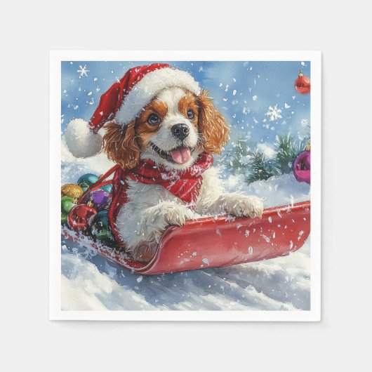Cavalier King Charles Spaniel Dog Sledge Weihnacht Serviette (Vorderseite)
