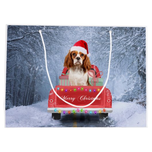 Cavalier King Charles Spaniel Dog Snow Weihnachtsf Große Geschenktüte (Rückseite)
