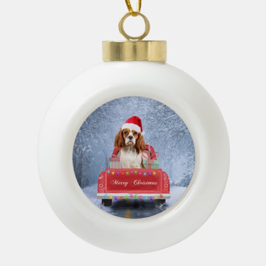 Cavalier King Charles Spaniel Dog Snow Weihnachtsf Keramik Kugel-Ornament (Vorderseite)