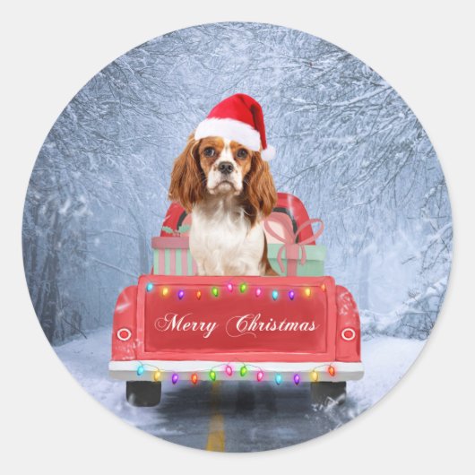 Cavalier King Charles Spaniel Dog Snow Weihnachtsf Runder Aufkleber (Vorderseite)