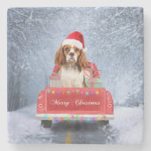 Cavalier King Charles Spaniel Dog Snow Weihnachtsf Steinuntersetzer (Vorderseite)