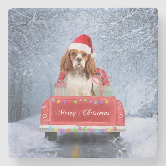 Cavalier King Charles Spaniel Dog Snow Weihnachtsf Steinuntersetzer (Vorderseite)