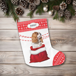 Cavalier King Charles Spaniel Dog Snowflake Border Großer Weihnachtsstrumpf