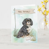 Cavalier King Charles Spaniel Dog Under Birthday Karte (Gelbe Blume)