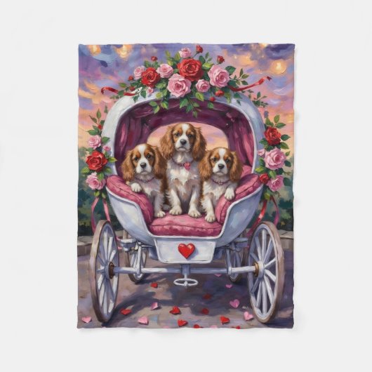 Cavalier King Charles Spaniel Dog Valentine's Day Fleecedecke (Vorderseite)