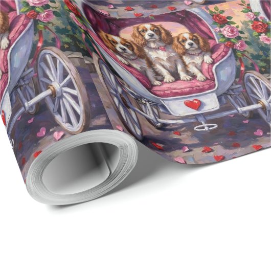 Cavalier King Charles Spaniel Dog Valentine's Day Geschenkpapier (Rolleneckpunkt)