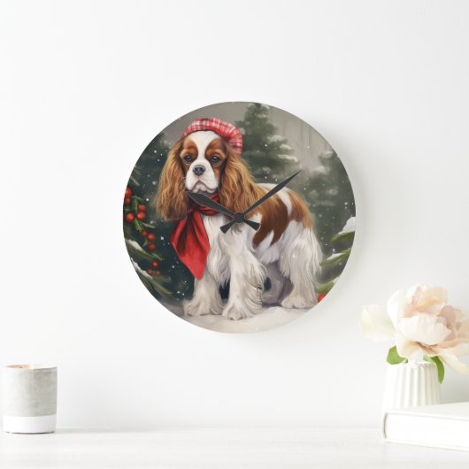 Cavalier King Charles Spaniel Dog Weihnachten Große Wanduhr (Zuhause)