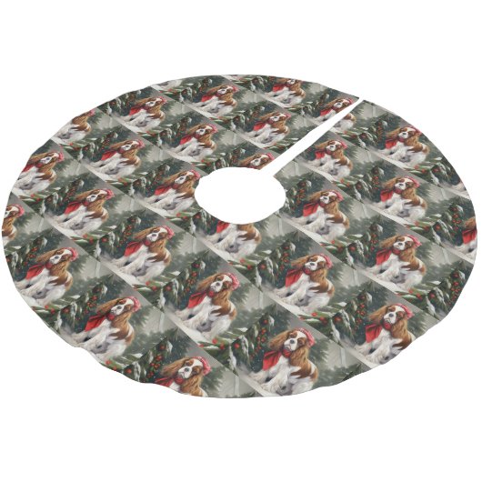 Cavalier King Charles Spaniel Dog Weihnachten Polyester Weihnachtsbaumdecke (Schrägansicht)