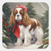 Cavalier King Charles Spaniel Dog Weihnachten Quadratischer Aufkleber (Vorderseite)