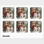 Cavalier King Charles Spaniel Dog Weihnachten Quadratischer Aufkleber (Blatt)