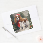 Cavalier King Charles Spaniel Dog Weihnachten Quadratischer Aufkleber (Umschlag)