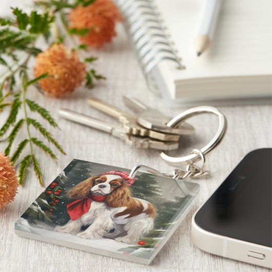 Cavalier King Charles Spaniel Dog Weihnachten Schlüsselanhänger (Vorderseite rechts)