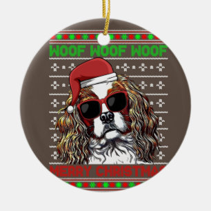 Cavalier King Charles Spaniel Dog Woof Merry Chris Keramik Ornament