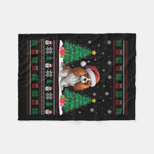 Cavalier King Charles Spaniel Dog Xmas Tree Lights Fleecedecke (Vorderseite (Horizontal))