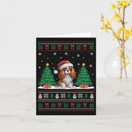Cavalier King Charles Spaniel Dog Xmas Tree Lights Karte (Gelbe Blume)