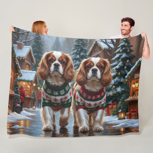Cavalier King Charles Spaniel Dogs Christmas Snow  Fleecedecke (Beispiel)