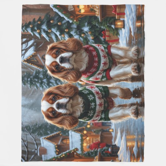 Cavalier King Charles Spaniel Dogs Christmas Snow  Fleecedecke (Vorderseite)