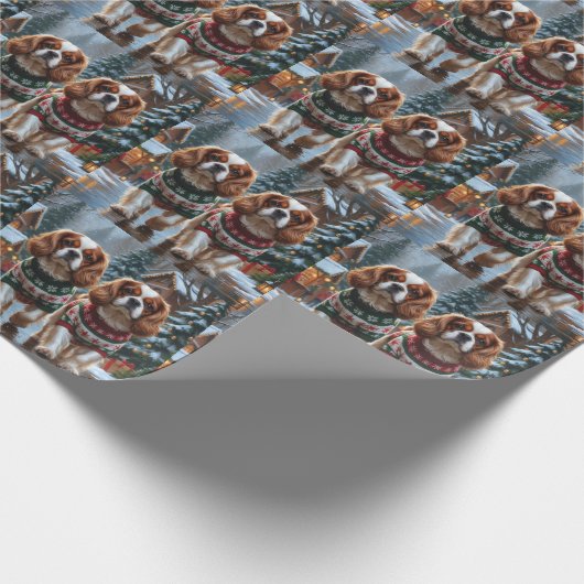 Cavalier King Charles Spaniel Dogs Christmas Snow  Geschenkpapier (Ecke)