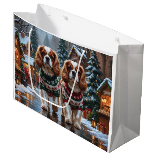 Cavalier King Charles Spaniel Dogs Christmas Snow Große Geschenktüte (Vorderseite Schrägansicht)