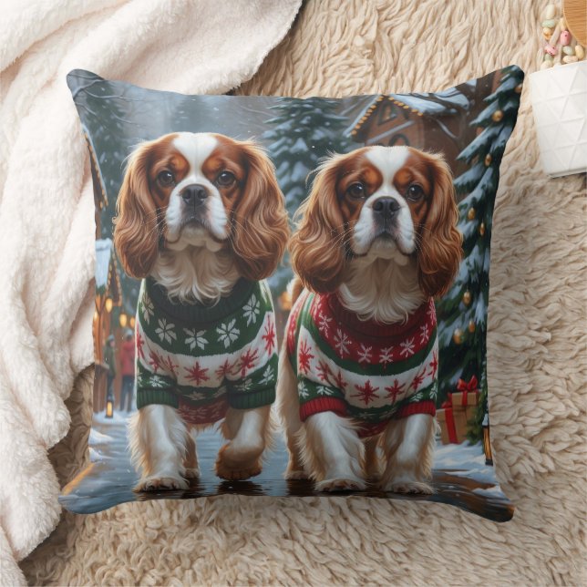 Cavalier King Charles Spaniel Dogs Christmas Snow  Kissen (Decke)