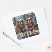 Cavalier King Charles Spaniel Dogs Christmas Snow  Quadratischer Aufkleber (Umschlag)