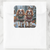 Cavalier King Charles Spaniel Dogs Christmas Snow Quadratischer Aufkleber (Tasche)