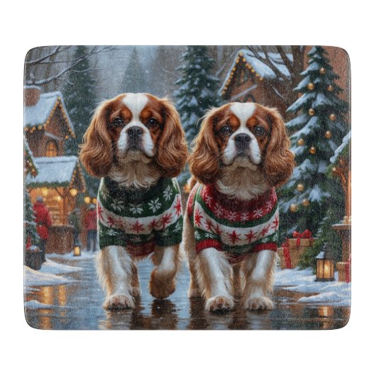 Cavalier King Charles Spaniel Dogs Christmas Snow Schneidebrett (Vorderseite)
