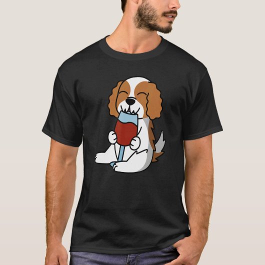 Cavalier King Charles Spaniel Drinking Wine Dog T-Shirt (Vorderseite)