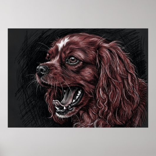 Cavalier King Charles Spaniel Dunkle Skizze Poster (Vorne)