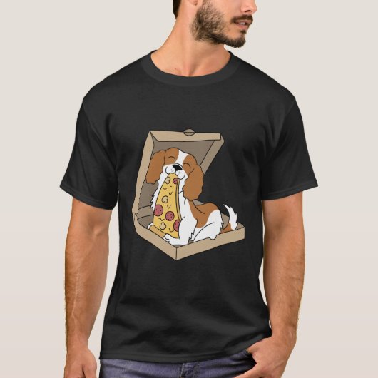 Cavalier King Charles Spaniel Eating Pizza Funny D T-Shirt (Vorderseite)