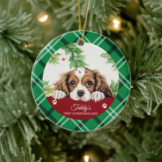 Cavalier King Charles Spaniel Erste Weihnachtsfeie Keramik Ornament (Baum)