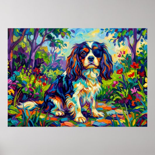 Cavalier King Charles Spaniel Fauvistischer Garten Poster (Vorne)