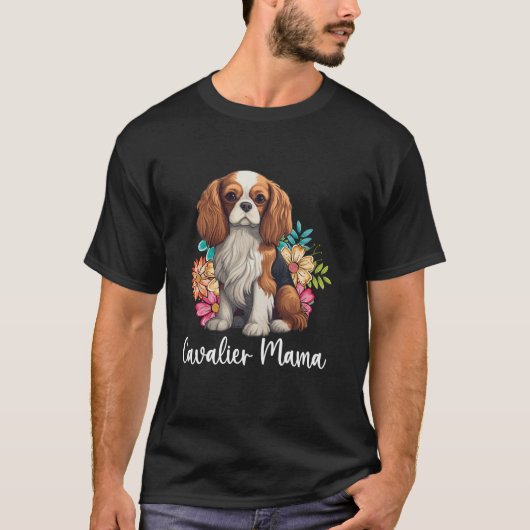 Cavalier King Charles Spaniel Floral Blume Dog Mo T-Shirt (Vorderseite)