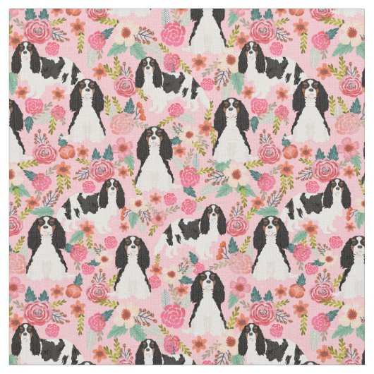 Cavalier King Charles Spaniel Florals Stoff (Nahaufnahme)