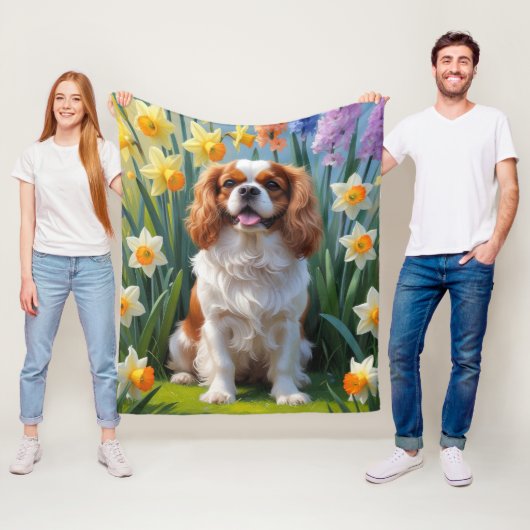 Cavalier King Charles Spaniel Frühlingsblumen Fleecedecke (Beispiel)