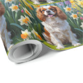 Cavalier King Charles Spaniel Frühlingsblumen Geschenkpapier (Rolleneckpunkt)