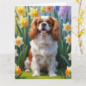 Cavalier King Charles Spaniel Frühlingsblumen Karte (Gelbe Blume)