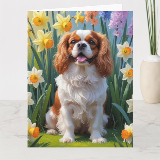 Cavalier King Charles Spaniel Frühlingsblumen Karte (Vorderseite)
